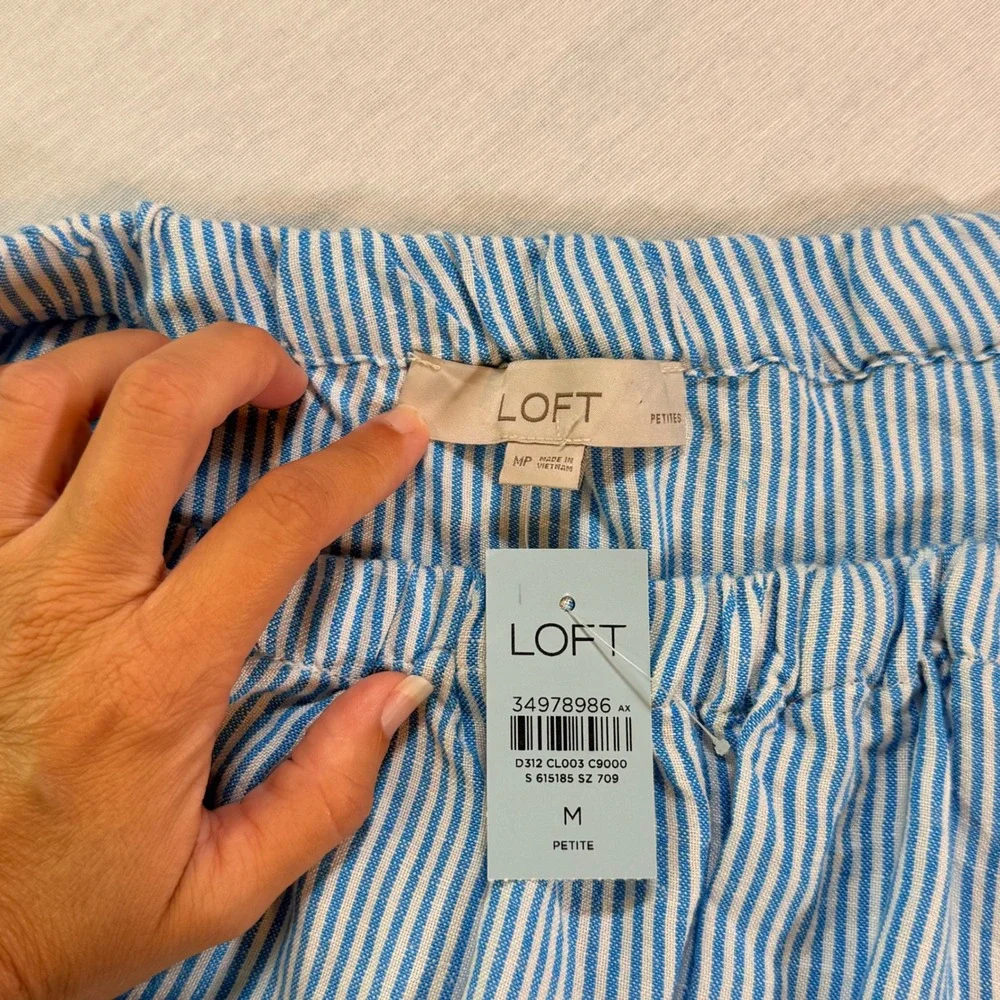 LOFT NWT One Shoulder Top Womens MP Blue‎ Striped Linen Blend Resortwear Preppy
